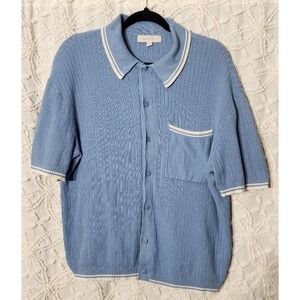 Standard Cloth Mens Knit Button‎ Up Size Medium Blue Preppy Golf City Mesh